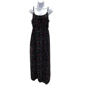 I love Ronson Black Chiffon Lines Maxi Dress Size Large Multi Heart Design